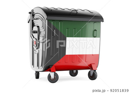 Garbage container with Kuwaiti flag, 3D rendering 92051839