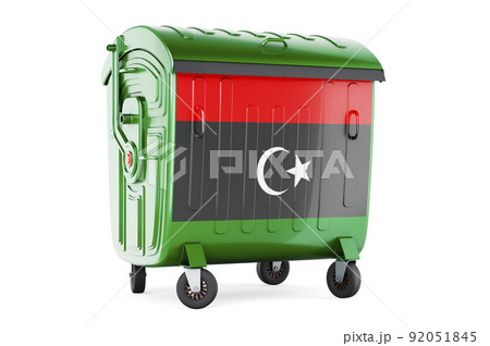 Garbage container with Libyan flag, 3D rendering 92051845