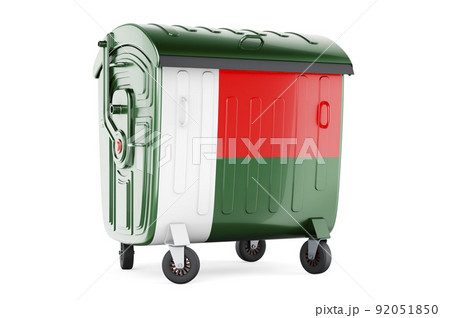 Garbage container with Madagascar flag, 3D rendering Garbage container with Madagascar flag, 3D rendering 92051850