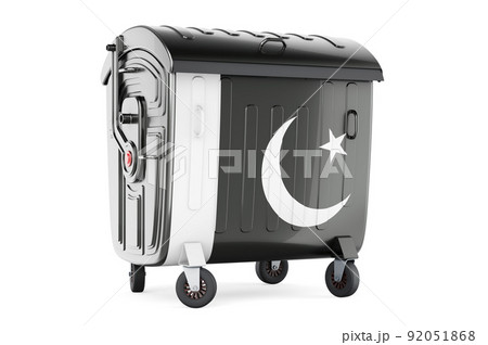 Garbage container with Pakistani flag, 3D rendering Garbage container with Pakistani flag, 3D rendering 92051868