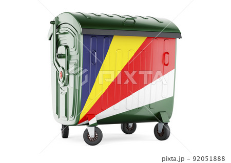 Garbage container with Seychelloise flag, 3D rendering Garbage container with Seychelloise flag, 3D rendering 92051888
