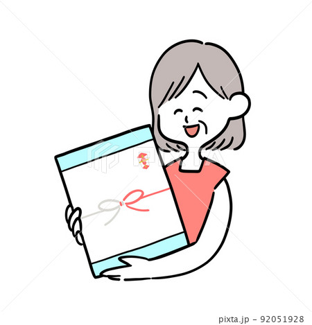 お中元をもらって喜ぶ高齢の女性 92051928