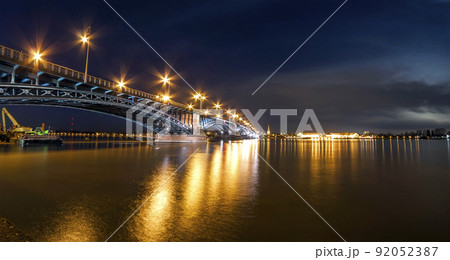 Beautiful sunset night over Rhine / Rhein river and old bridge in Mainz near Frankfurt am Main, Germany. Beautiful sunset night over Rhine / Rhein river and old bridge in Mainz near Frankfurt am Main, Germany. 92052387