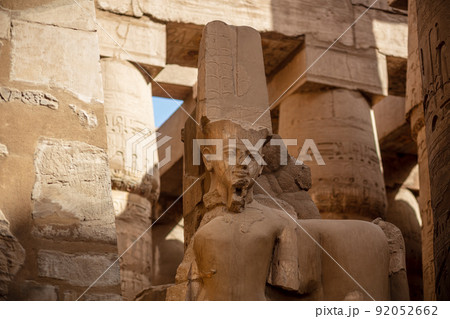 Statues of ancient Egyptian pharaohs and gods. Various hieroglyphs on the walls. Karnak temple is the largest complex in ancient Egypt. Statues of ancient Egyptian pharaohs and gods. Various hieroglyphs on the walls. Karnak temple is the largest complex in ancient Egypt. 92052662