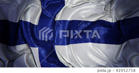 Realistic panoramic 3D illustration of the national flag of Finland rendered as background Realistic panoramic 3D illustration of the national flag of Finland rendered as background 92052758