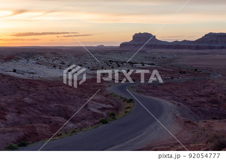 Scenic Road in Red Rock Mountains in the Desert at Sunrise. 92054777