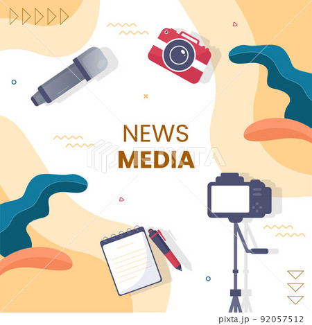 Journalism or Social Broadcasting Social Media Template Flat Cartoon Background Vector Illustration 92057512