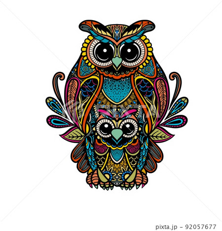 colorful owl zentangle art illustration . Ethnic patterned vector illustration. colorful owl zentangle art illustration . Ethnic patterned vector illustration. 92057677