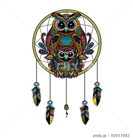 colorful owl zentangle art illustration . Ethnic patterned vector illustration. 92057682