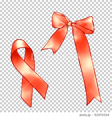 Set of realistic watercolor illustrations of red ribbons (bow and cross ribbon) 92059164