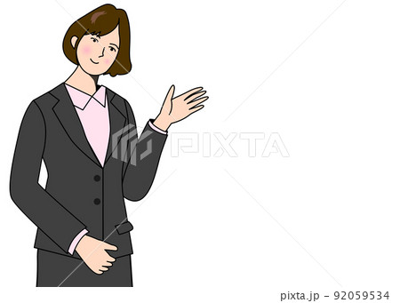 おすすめのポーズをする女性社員の上半身イラストのイラスト素材