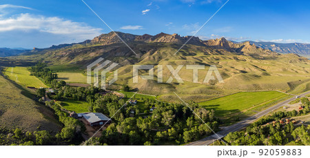 Aerial view of the landscape over Cody rural area Aerial view of the landscape over Cody rural area 92059883