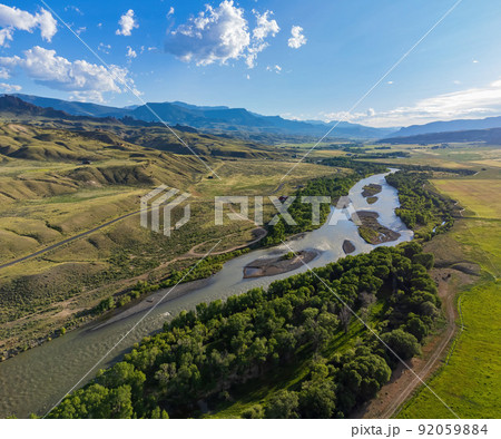 Aerial view of the landscape over Cody rural area Aerial view of the landscape over Cody rural area 92059884