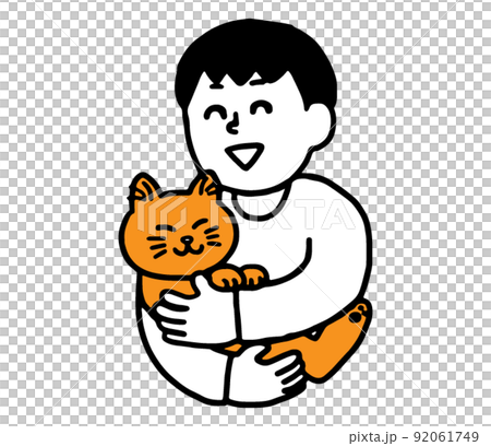 一個穿著便衣的男人抱著一隻貓（簡單） 92061749