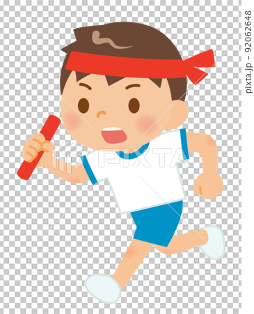 一個男孩拿著接力棒在接力賽中奔跑 一個男孩拿著接力棒在接力賽中奔跑 92062648
