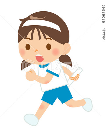 バトンを持ったリレーで走る女の子 バトンを持ったリレーで走る女の子 92062649