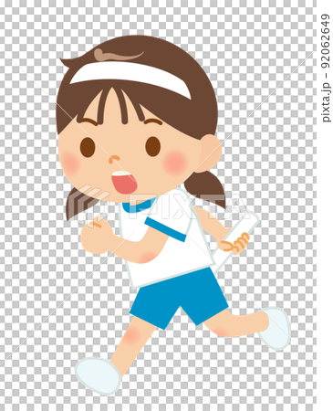 バトンを持ったリレーで走る女の子 バトンを持ったリレーで走る女の子 92062649