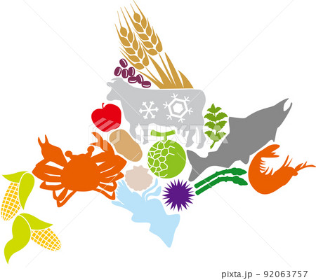 名物でできた北海道の地図のイラスト素材