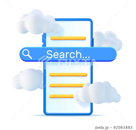 3D Smartphone with Search Bar in Clouds Isolated. 3D Smartphone with Search Bar in Clouds Isolated. 92063883