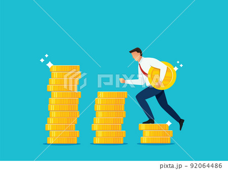 businessman running on coin stack vector illustration 92064486