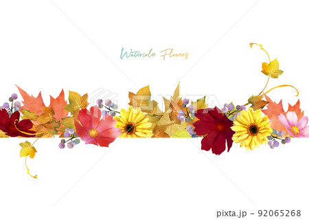 가을 색의 꽃 프레임 수채화 일러스트 - 스톡일러스트 [92065268] - Pixta
