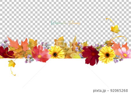 秋色の花のフレーム 水彩イラスト 秋色の花のフレーム 水彩イラスト 92065268