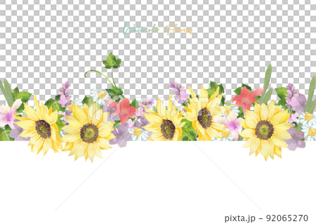 ヒマワリといろいろなお花のフレーム 92065270