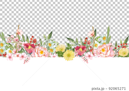 和風なお花のフレーム　水彩イラスト 92065271