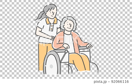 Illustration of a senior female care staff in a wheelchair 92066116