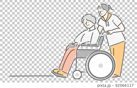 Illustration of a senior female care staff in a wheelchair 92066117