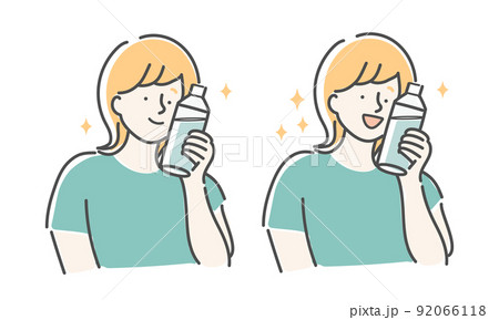 ペットボトルの水分を片手にもつ　女性　イラスト 92066118
