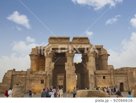Ruins of the Temple of Kom Ombo in the Nile river at sunset, Egypt 92066616