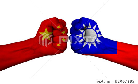 China vs Taiwan. Two fists with national flags for economic conflict. On the white background China vs Taiwan. Two fists with national flags for economic conflict. On the white background 92067295