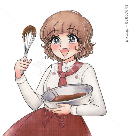 手描き漫画風・バレンタインチョコを手作りする女の子のイラスト 手描き漫画風・バレンタインチョコを手作りする女の子のイラスト 92067641