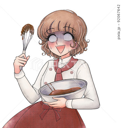 手描きまんが風・チョコレート作りに失敗する女の子 92067642