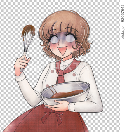 手描きまんが風・チョコレート作りに失敗する女の子 92067642