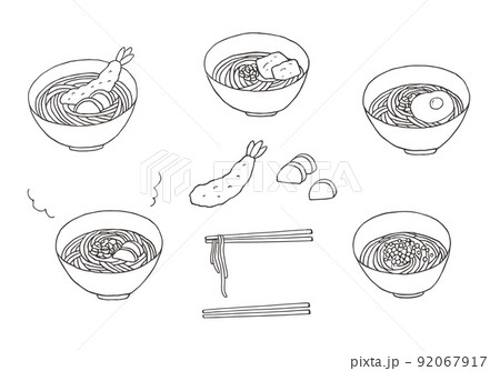 うどんの手描きイラストセット（モノクロ） 92067917