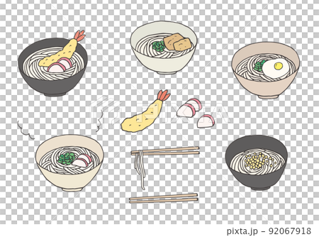 うどんの手描きイラストセット（カラー） 92067918
