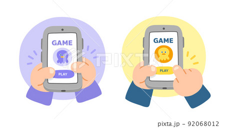 cute hands using smartphone for playing game 92068012
