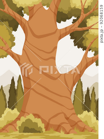 Huge forest tree. Place to arranging cozy homes for wiled animals. Deciduous forest plant. Tree with lush crown. Vector Illustration 92068159