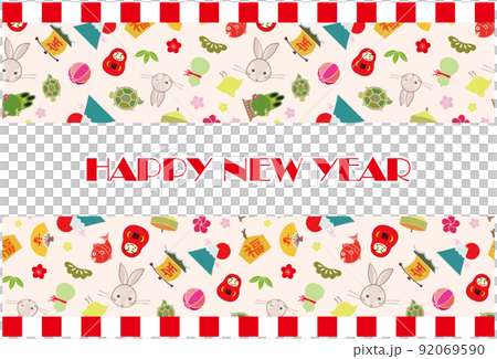 2023年新年賀卡材料兔年彩色圖案圖案框架背景 92069590