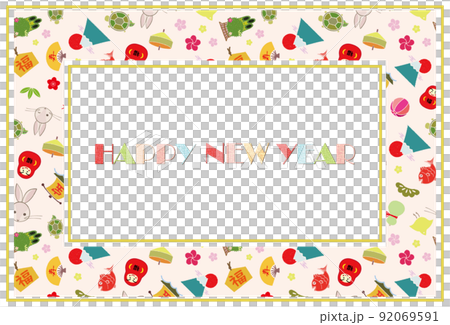 2023年新年賀卡材料兔年彩色圖案圖案框架背景 92069591