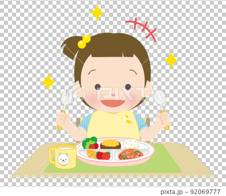 小女孩興奮地吃著米飯 92069777