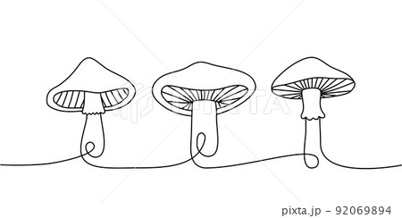 Set of Mushroom one line continuous drawing. Mushroom continuous one line set illustration. Vector minimalist linear illustration 92069894