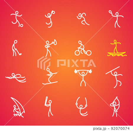 Sport icons set. Vector outline isolated sports theme signs for web or app. Editable stroke template. Stylized sportsman pictogram, contour doodles people figure Sport icons set. Vector outline isolated sports theme signs for web or app. Editable stroke template. Stylized sportsman pictogram, contour doodles people figure 92070074