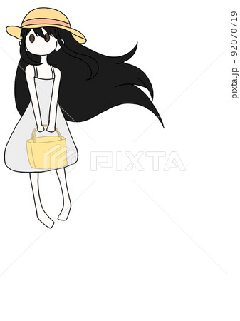 ピンクの帽子を被りバッグを持った黒髪の女の子のイラスト ピンクの帽子を被りバッグを持った黒髪の女の子のイラスト 92070719