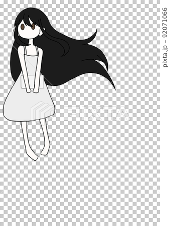 Illustration of a black-haired girl with a white clutch bag 92071066