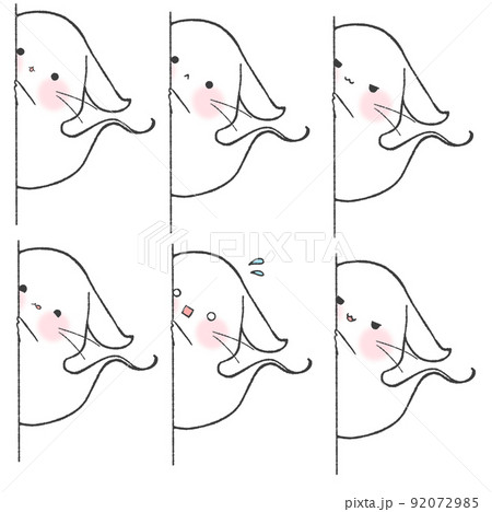 顔を覗かせてこちらを見るしろうさぎの幽霊6パターン 92072985