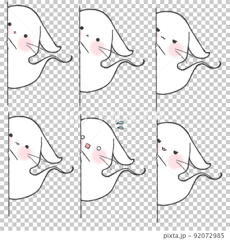 顔を覗かせてこちらを見るしろうさぎの幽霊6パターン 92072985