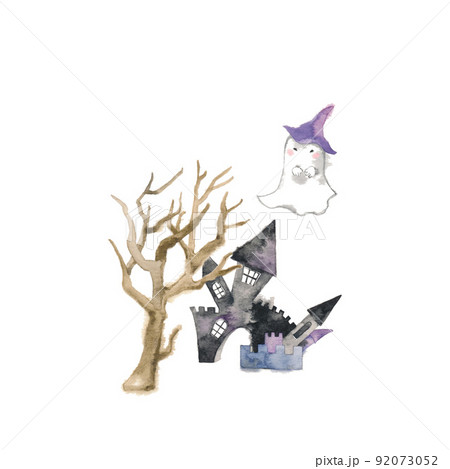 ハロウィン、枯木とお城 92073052